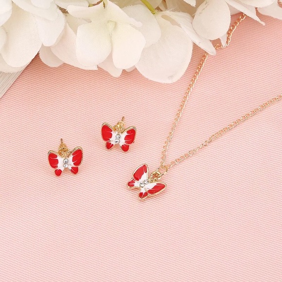 Jewelry - Pretty Red Butterfly Jewelry Set